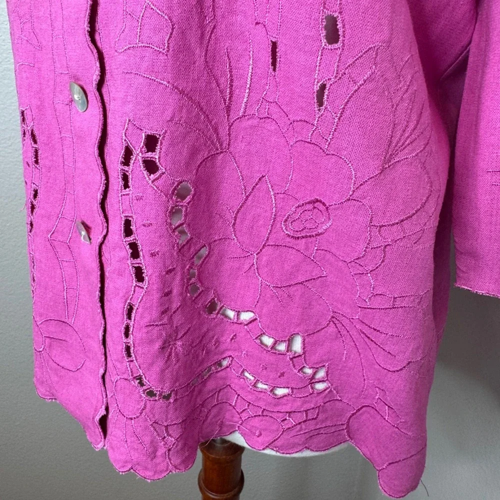 SUSAN GRAVER Cutout Embroidered Top &‎ Matching Tank Set MED Pink Linen Blend